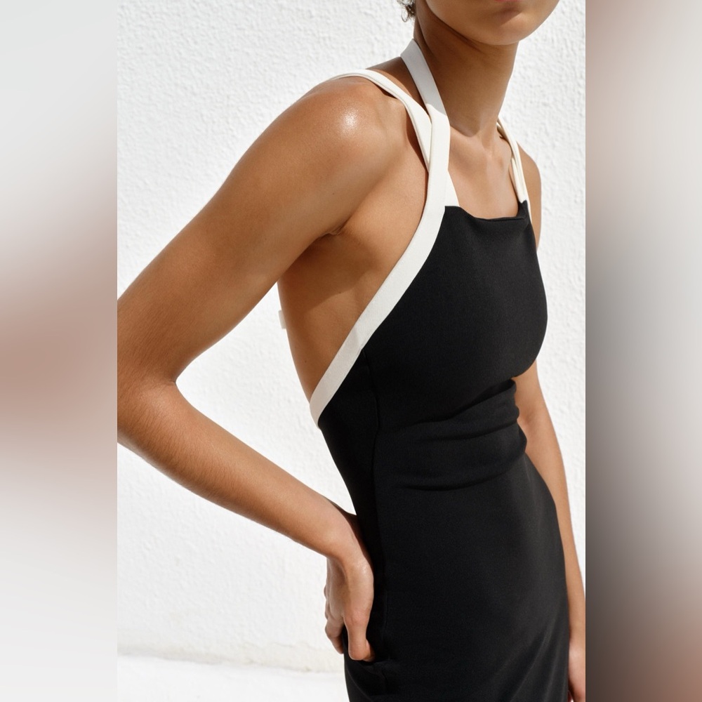 Zara CONTRAST STRETCH HALTER DRESS - Picture 4 of 7